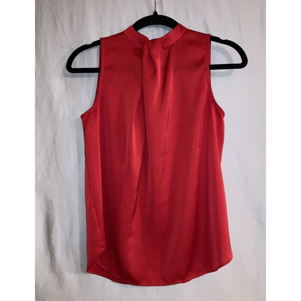 Ann Taylor XS P Petite Red High Neck Sleeveless Silky Blouse Office Party